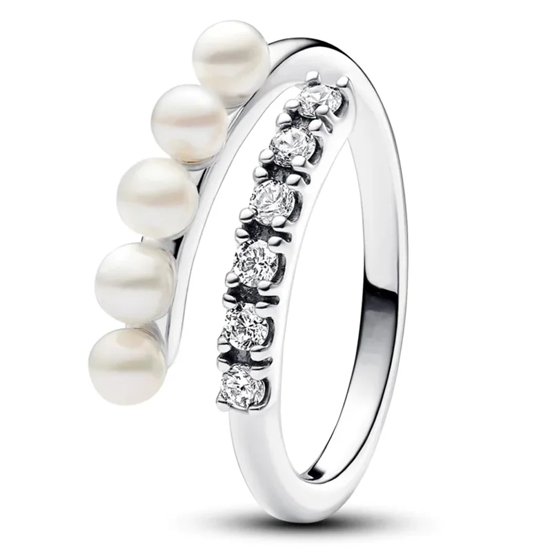 Authentic 925 Sterling Silver Ring Me Stones & Enamel Row Eternity Overlapping Band Ring With Pearl For Women Gift Jewelry