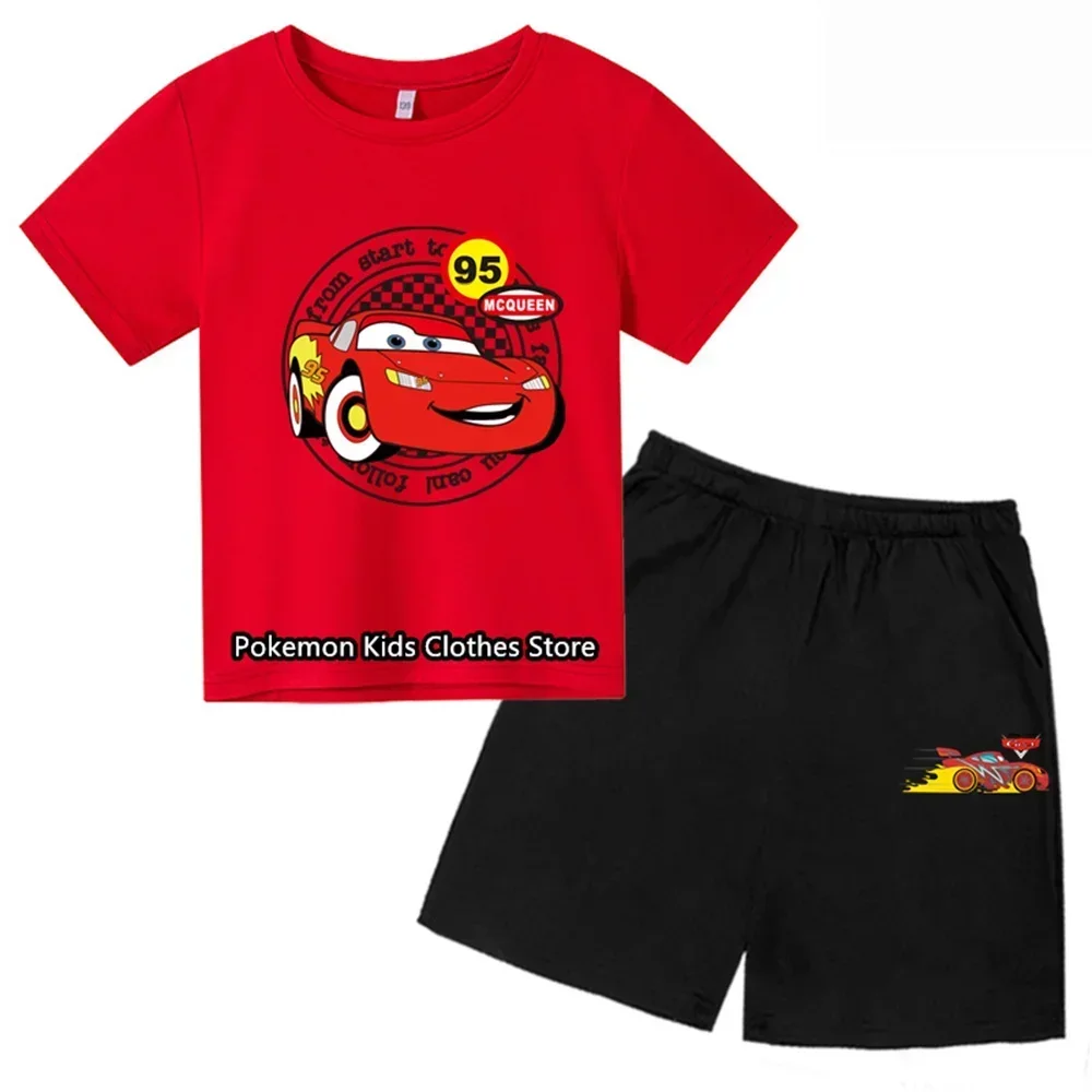 Cartoon Kids Clothes Shirt Pixar Car Lightning Mcqueen Children's Disney Cars Top Girl Boys 3-14 Years Old T-shirt Set Teen Tops 6