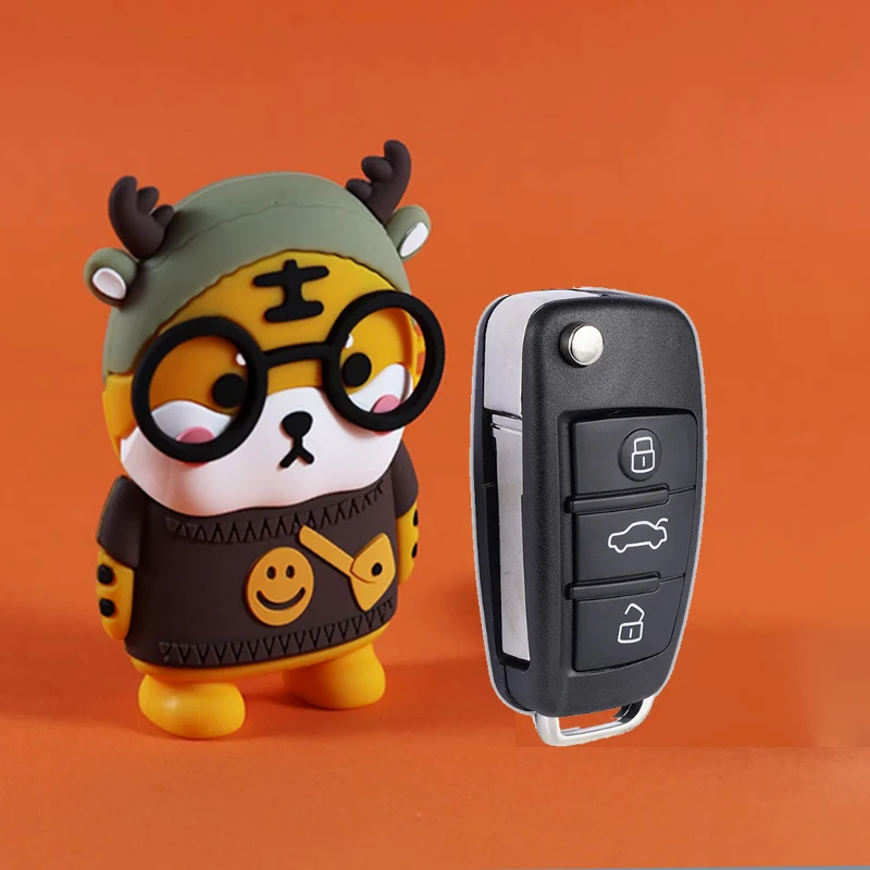 

Cartoon Dull Tiger for Audi A2 A3 A4 A6 A6L A8 Q7 TT Filp Folding 3 Button Remote Car Key Case Cover Fob Keychain Accessories