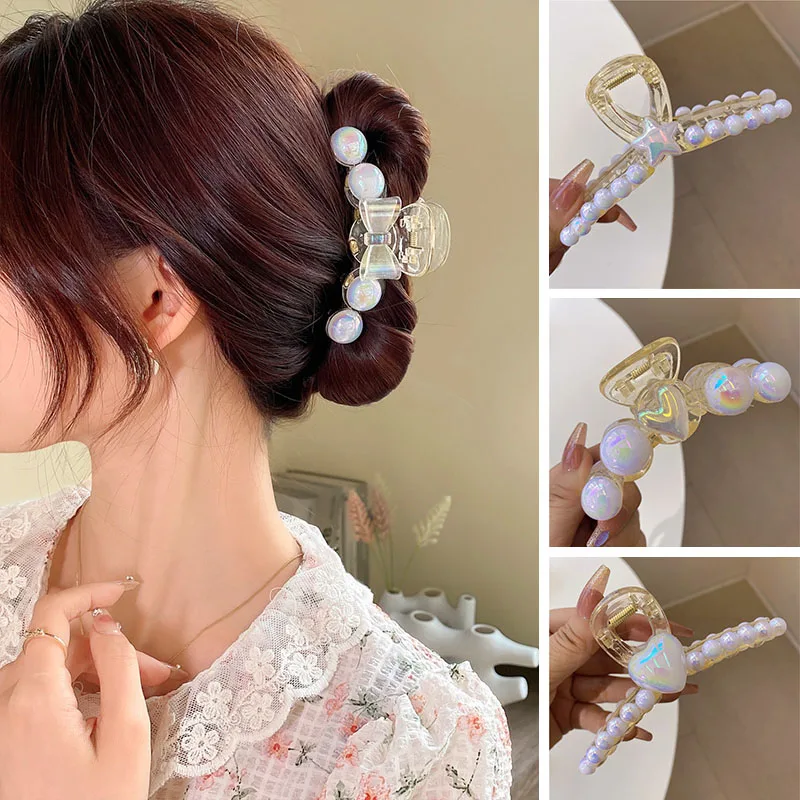 New Elegant Big Pearl Hair Claw Woman Girls Hairpin Fashion Acrylic Hair Clips Crab Headwear Ponytail Claw Clip WOMAN HAIR CLIP