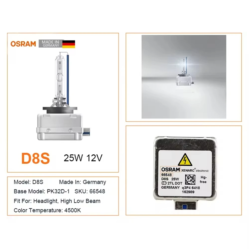 OSRAM CLASSIC XENARC D8S 66548 25W PK32d-1 HID Xenon Headlight Hi/lo Beam 35W 4500K OEM Standard White Light Bulb 2