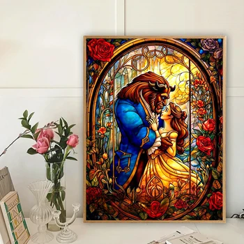 Peinture diamant princesse la belle et la bête Disney, perceuse ronde complète, mosaïque faite à la main, Kits d'art de décoration de maison, cadeau pour enfants 1