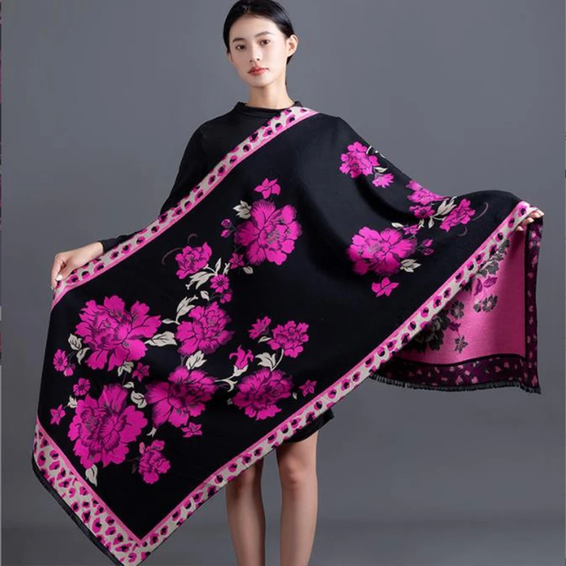 Fashion Shawl Cashmere Wrap Scarf Women Shawl Scarf Double Sided Warmth Luxury Warm Scarves Floral Women Jacquard Weave Shawl