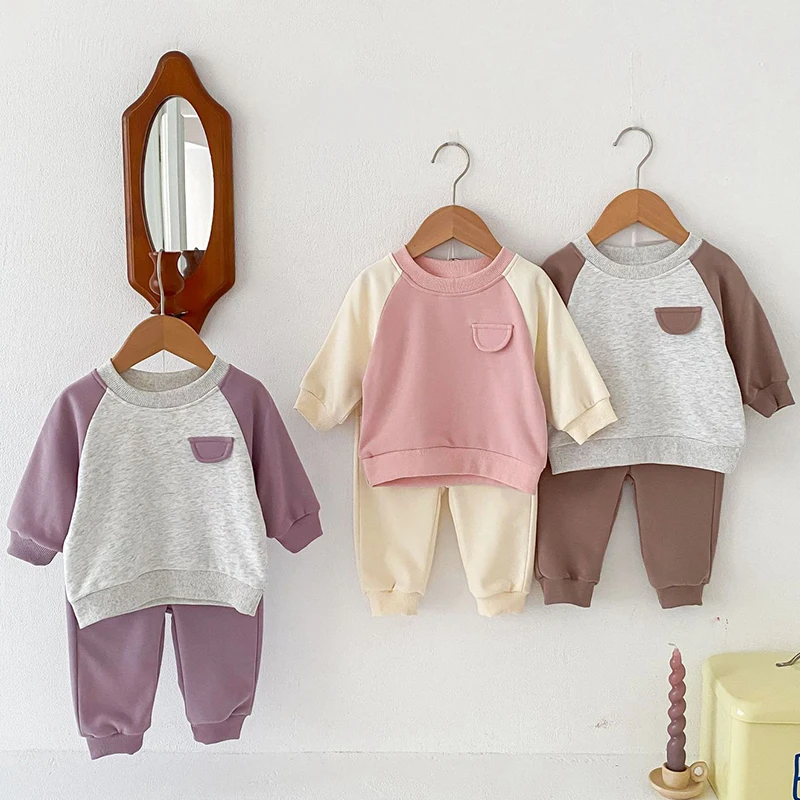 

Весенние комплекты одежды для маленьких мальчиков и девочек, детский спортивный костюм, детский хлопковый свитер с длинным рукавом и штаны, костюмы, одежда, наряд в Корейском стиле