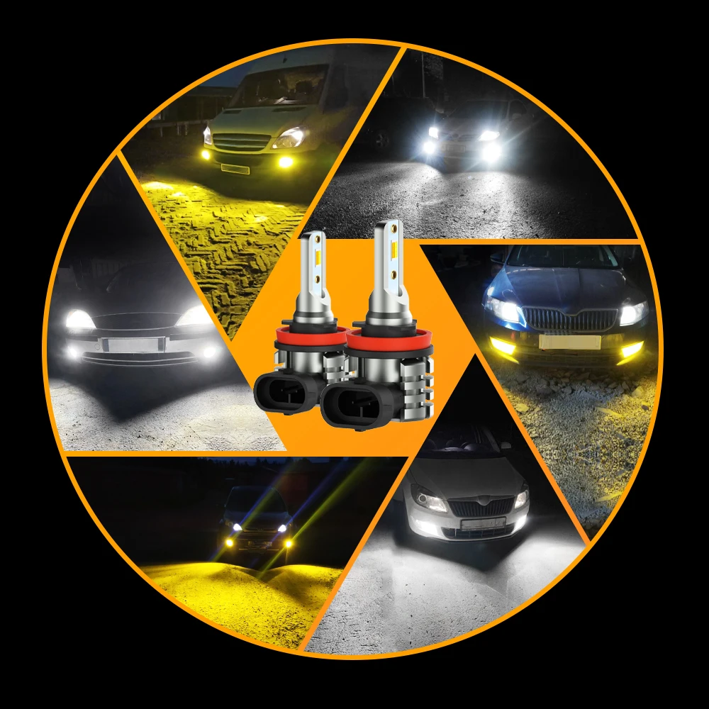 AUXITO 2개입 H11 H8 LED 안개등 캔버스 H9 H16JP LED 안개등 전구 주간 주행등 오류 없음 초고휘도 듀얼 컬러 노란색 & 흰색