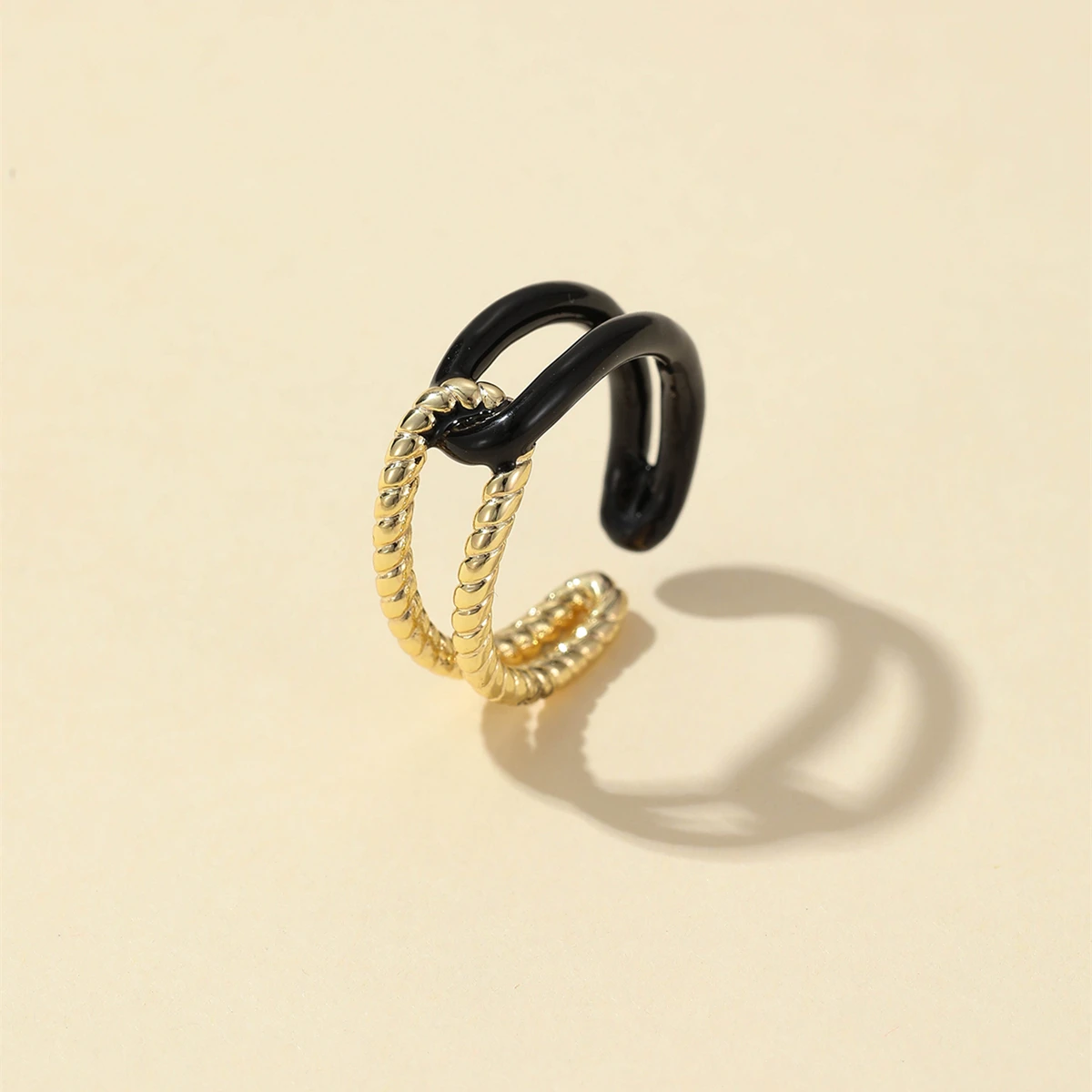 Delicate 14KGP Oil Painting Rings For Women Gold Color Cubic Zirconia