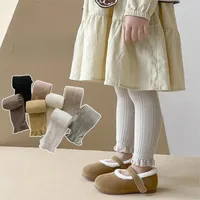 Leggings chauds pour filles, couleur unie, en coton, pour bébés, pantalons slim en dentelle à fleurs, pantalons pour enfants de 2 à 4 ans 3