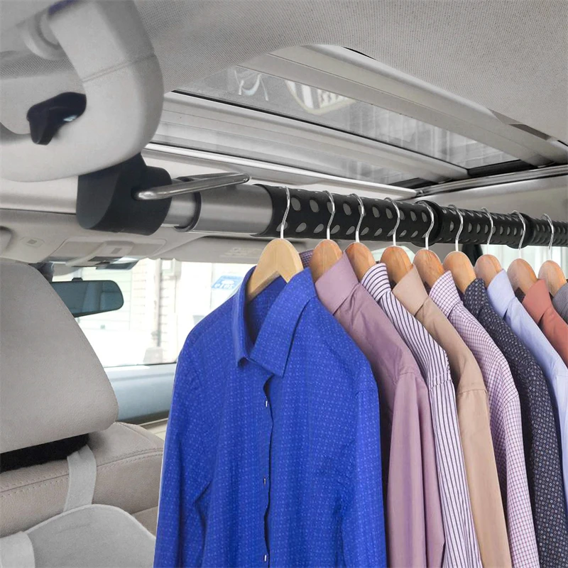 Car Clothes Hanger Bar, Expandable Heavy Duty Car Clothes Rack Uitable for Most Cars Trucks SUVs Vans RVs Road Travelers 63 Inch