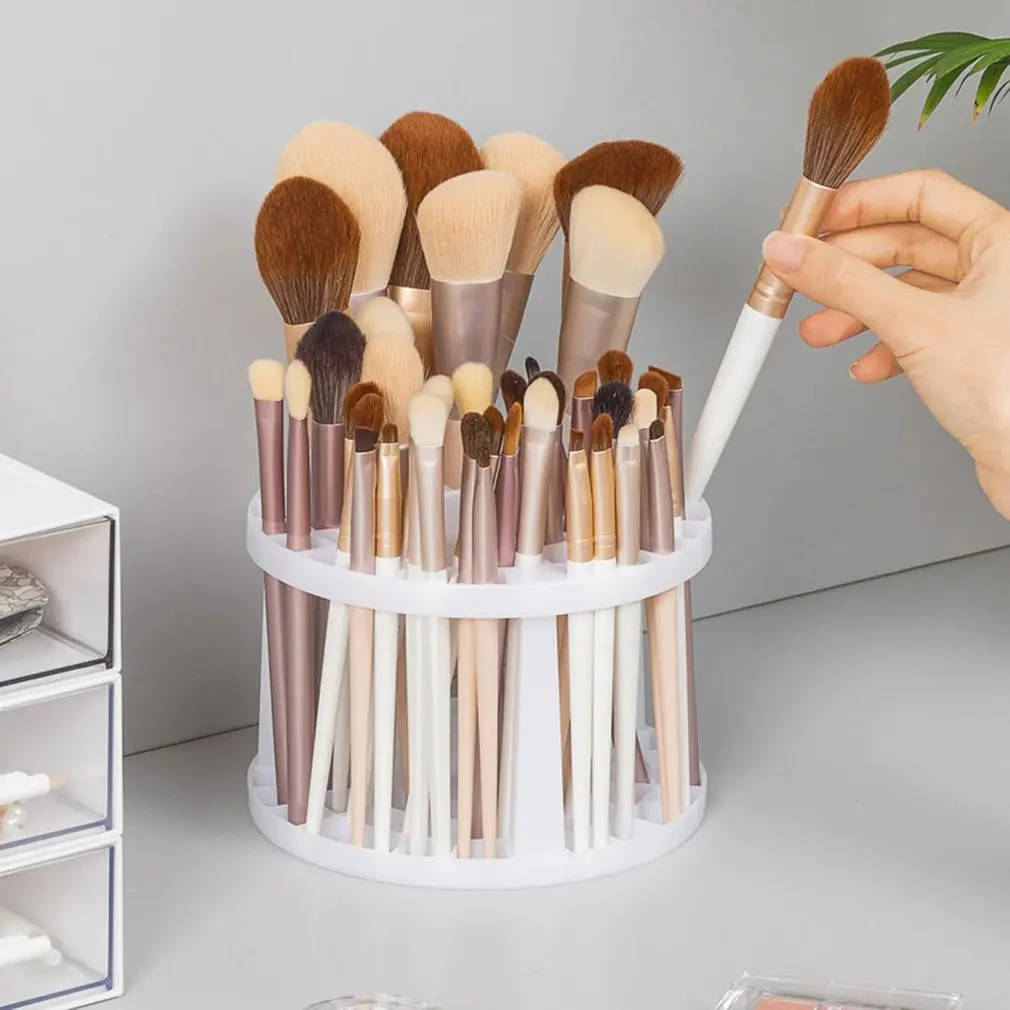 52 Holes Makeup Brush Holder Round Organizer Multi-function Rack Painting Brush Stand For Cosmetics Drying Pen Holder For Desk