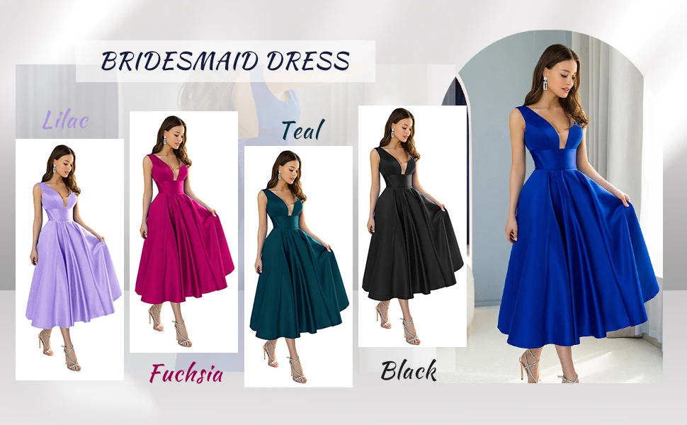 Vestido de dama de honor para boda, vestido formal de longitud de té, vestido de noche para mujer, vestido de fiesta de boda