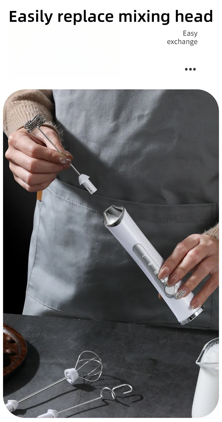 Description Picture 5 of item2024 New Hand-Held Wireless Electric Milk Foam Machine 3-Gears Adjustment High-Fficiency Motor Durable 304 Stainless Steel Mixer