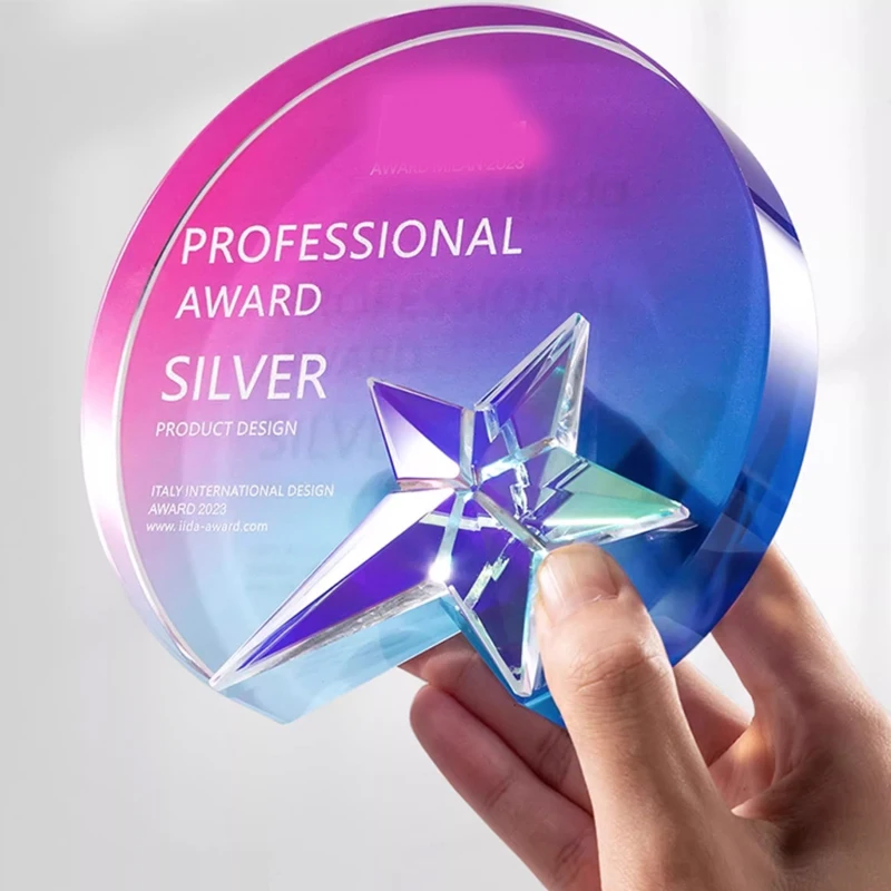 Customized Rotundity Crystal Trophy Color Printing Sports Annual Meeting Award Outstanding Employee Souvenir Home Decoration 1Pc