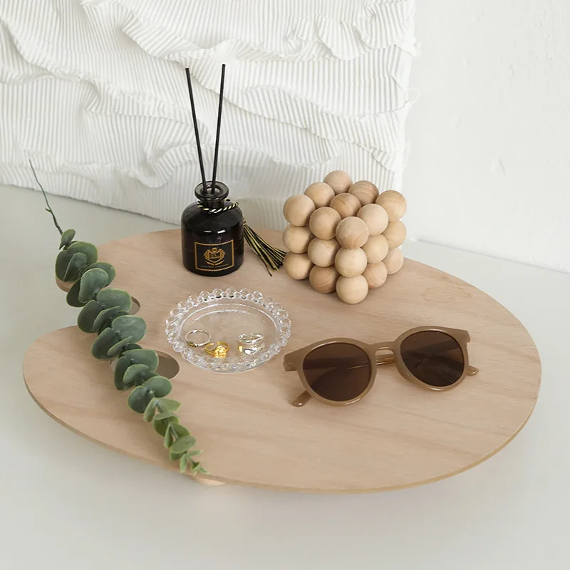 

Creative Artist Oval Wooden Palette Serving Tray Snacks Breads Breakfast Storage Plate for Sundries Cosmetic Desktop storage