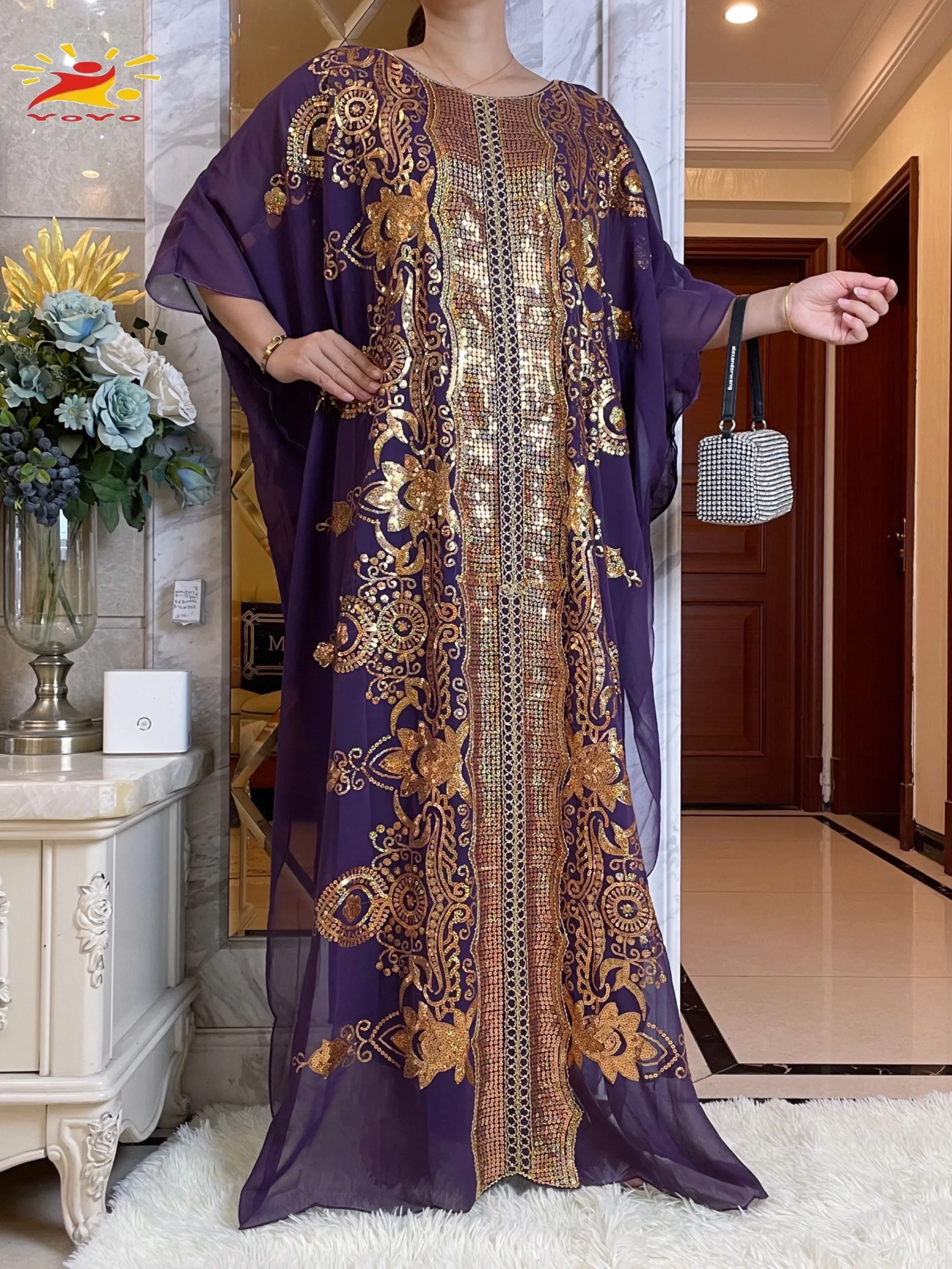 2023 New African Abaya Middle East Loose Large Size Chiffon Elegant Temperament Sequined Spring Traditional Ethnic Style Dress 6