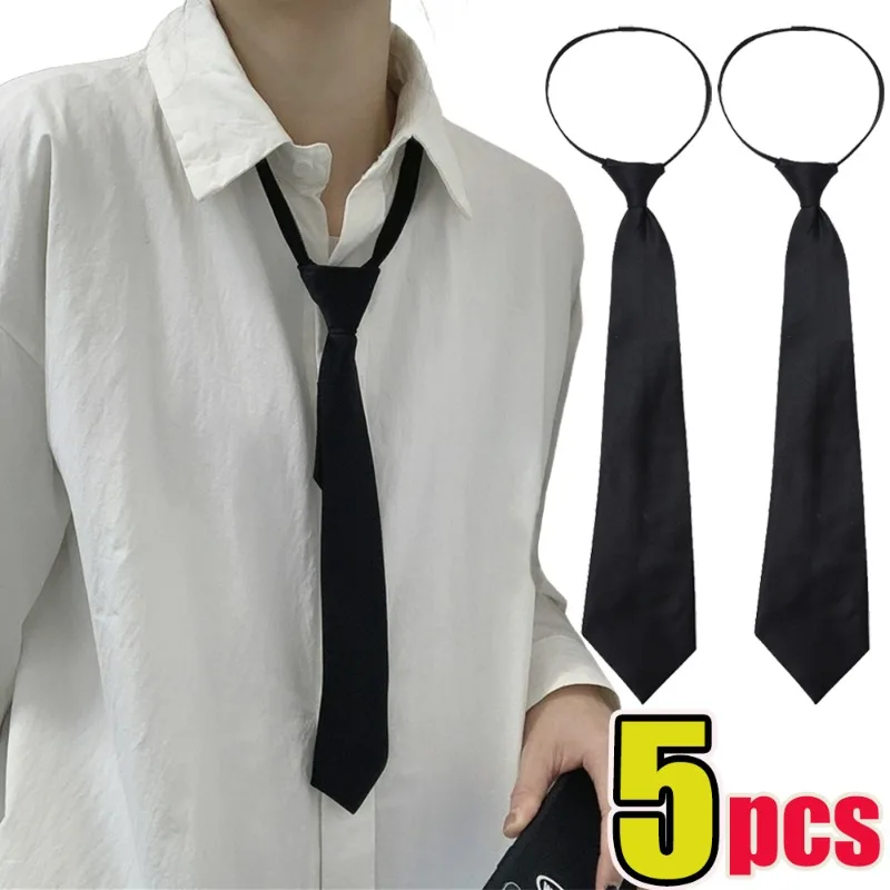 

5Pcs Black Tie Summer Women Men Simple Casual Clip On Ties Daily Versatile Comfortable Ties Fashion Accessories Students Gifts