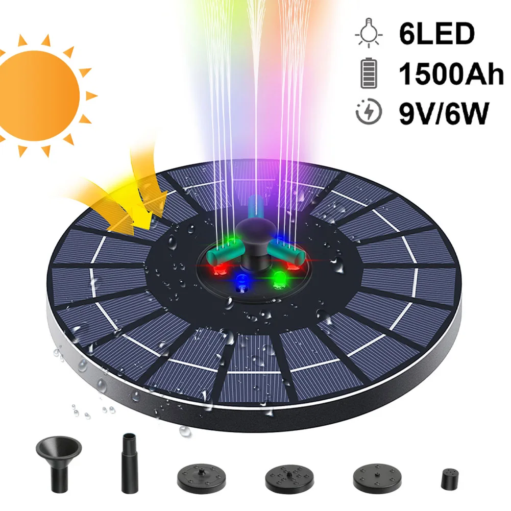 Fontaine solaire flottante 6V/3W, lumières LED colorées, panneau