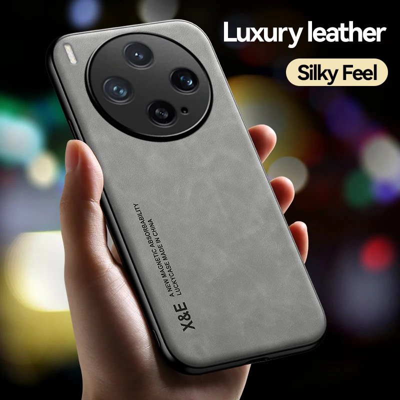 Leather Phone Case with Metal Plate Support and Car Holder Compatibility
