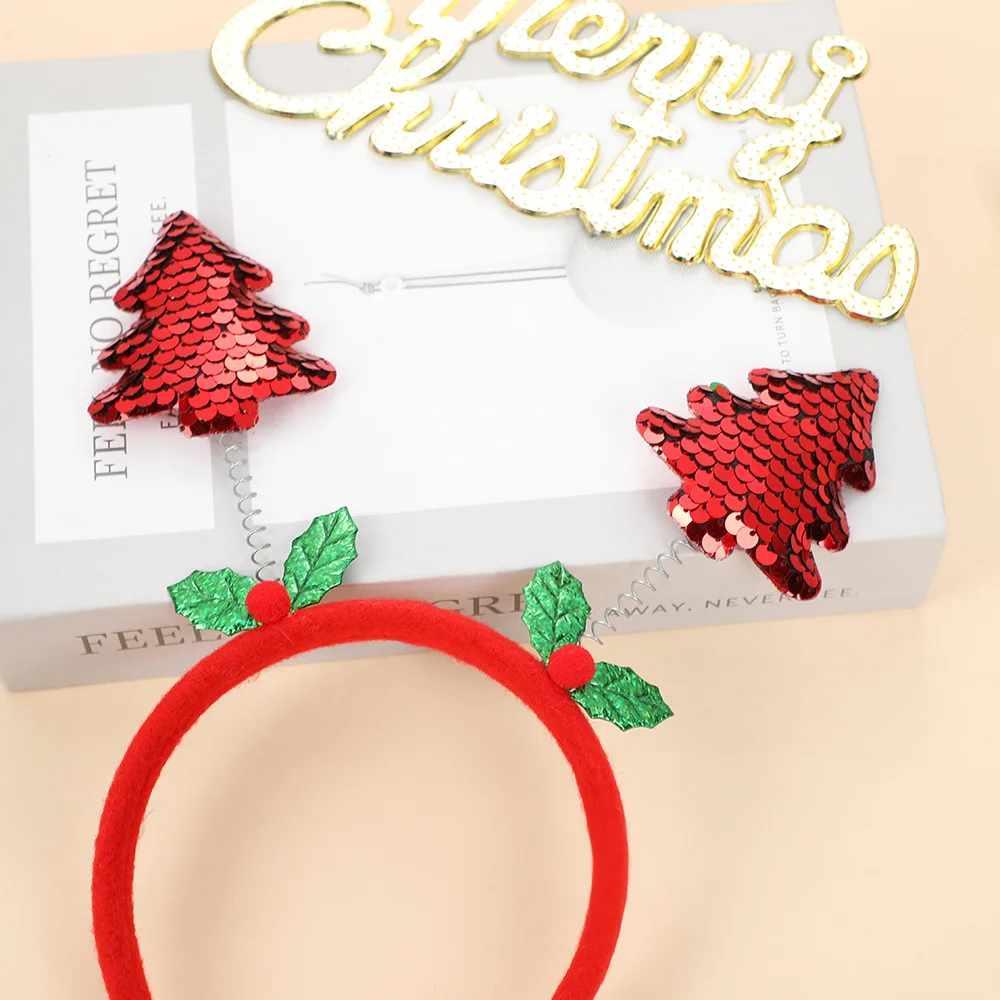 Christmas Decoration Headbands with Flip Sequins Christmas Gifts Tree Headbands Children's Adult Headbands Hair Navidad
