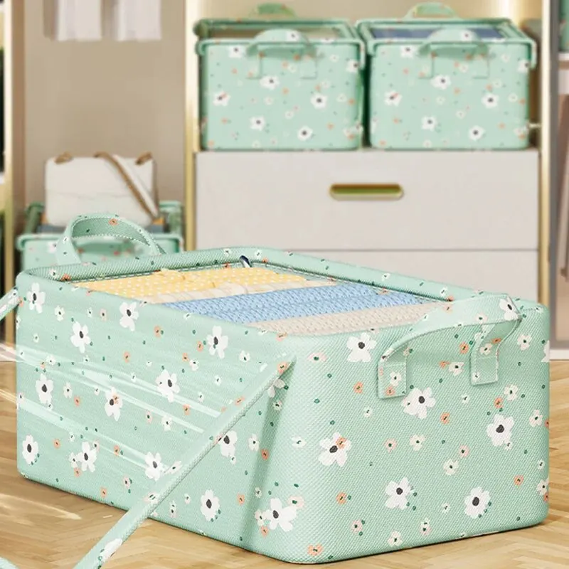1pc New Broken Flower Oxford Fabric Folding Clothing Storage Box Foldable Toys Organizer With Lid Storage Basket Finishing Box 2