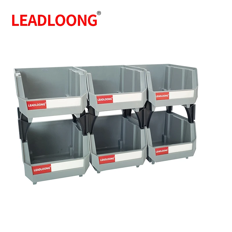LEADLOONG Parts Bin 6/24pcs 13.5x10.5x7.6cm/5x4*3inch Gray Stackable Plastic Garage Tool Storage Box Container Organizer Bin