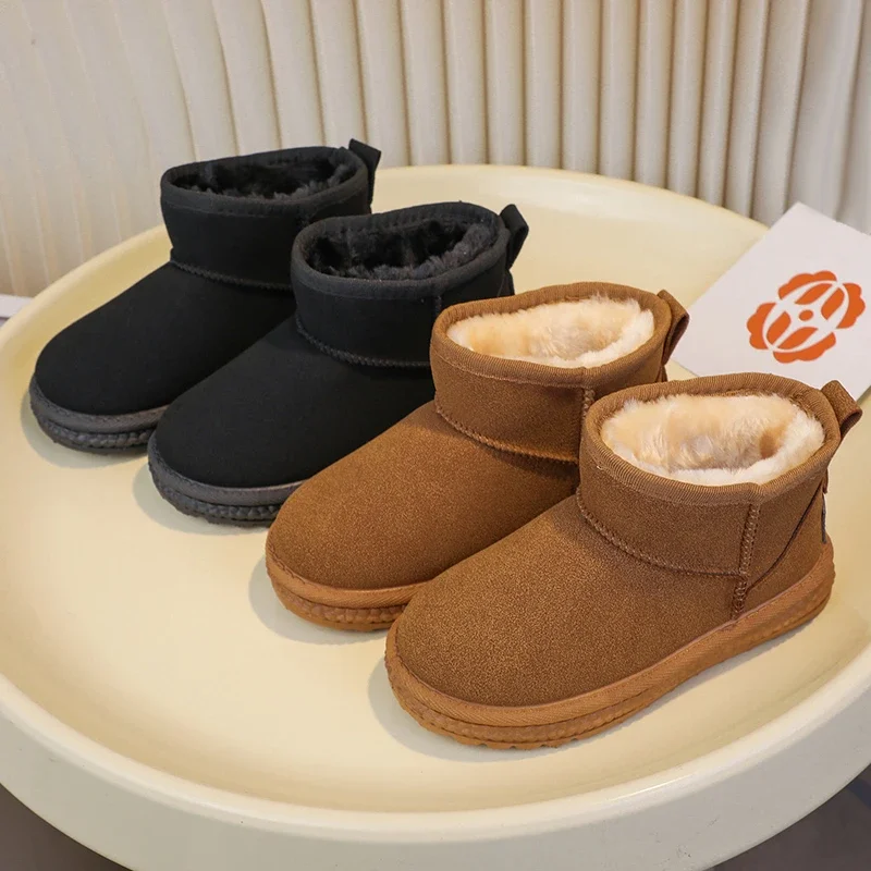 Children Snow Boots Boys Girls Big Kids Autumn Winter Warm Thermal Thick Plush Cotton Ankle Boots 2025 New Classic Size 26-37
