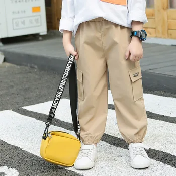ربيع الخريف الاطفال السراويل البضائع بلون الأطفال بناطيل كاجوال مع جيوب متعددة مرونة الخصر الفتيان البضائع بانت الشارع الشهير 2
