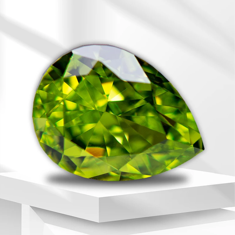 

4k Crushed Ice Cut Cubic Zirconia 5A Grade Quality Grade Apple Green Color Pear Shape Loose Cubic Zirconia Synthetic Gemstone