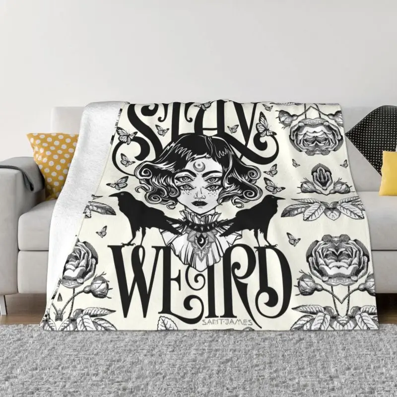 

Stay Weird Sofa Fleece Throw Blanket Warm Flannel Halloween Witch Blankets for Bedroom Travel Couch Quilt