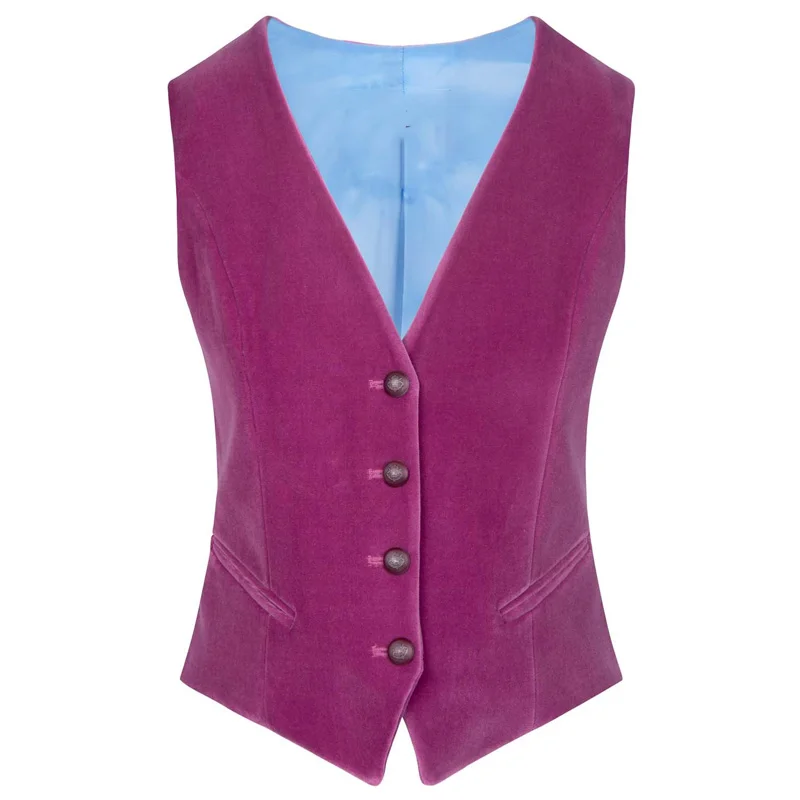 

Women's Tailored Vest Elegant OL Waistcoat Fuchsia Velvet V Neck Single Breasted 4 Button Formal Business Vest Aesthetic Vests