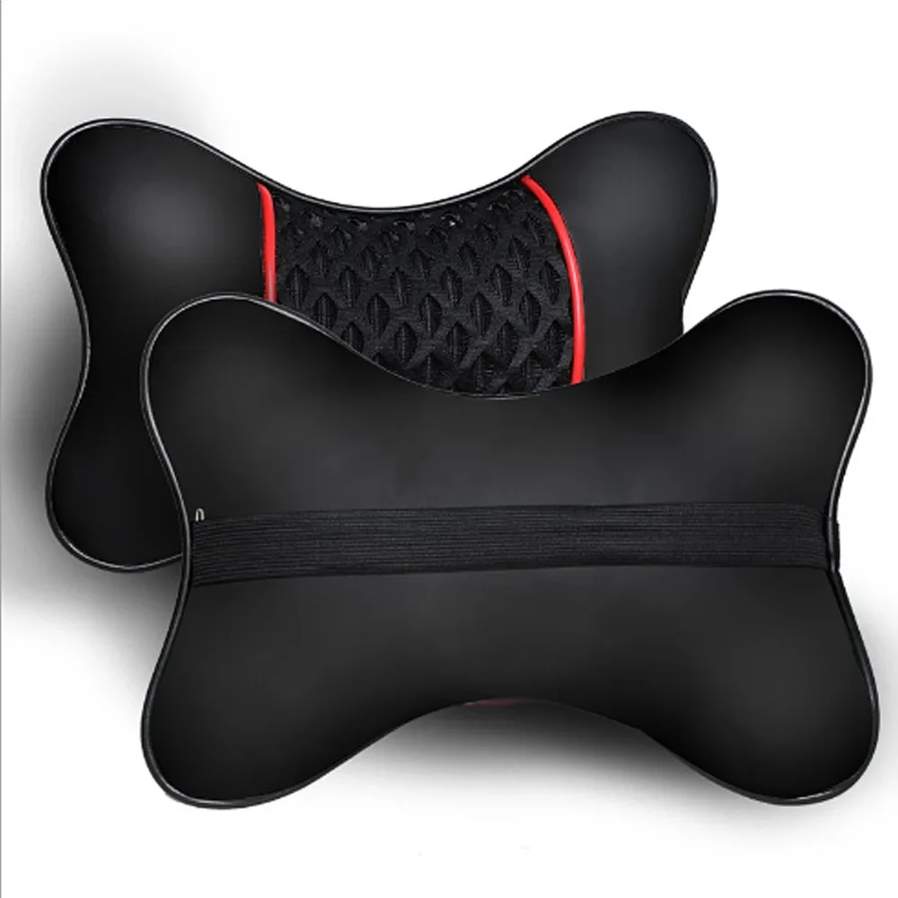 2PCS PU Leather Car Neck Pillows – Knitted Headrest Cushions for Seat Support Comfort Universal Fit Auto Accessories