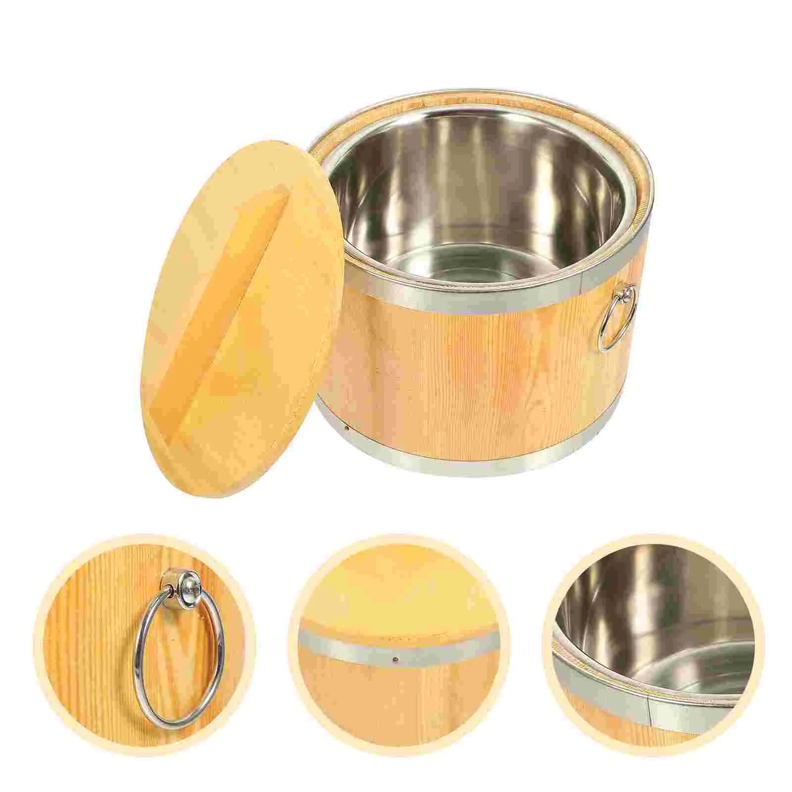 

Sushi Barrel Rice Bucket Wood Cooked Holder Wooden Big Eater Container Bowl Serving Dumpling Steamer