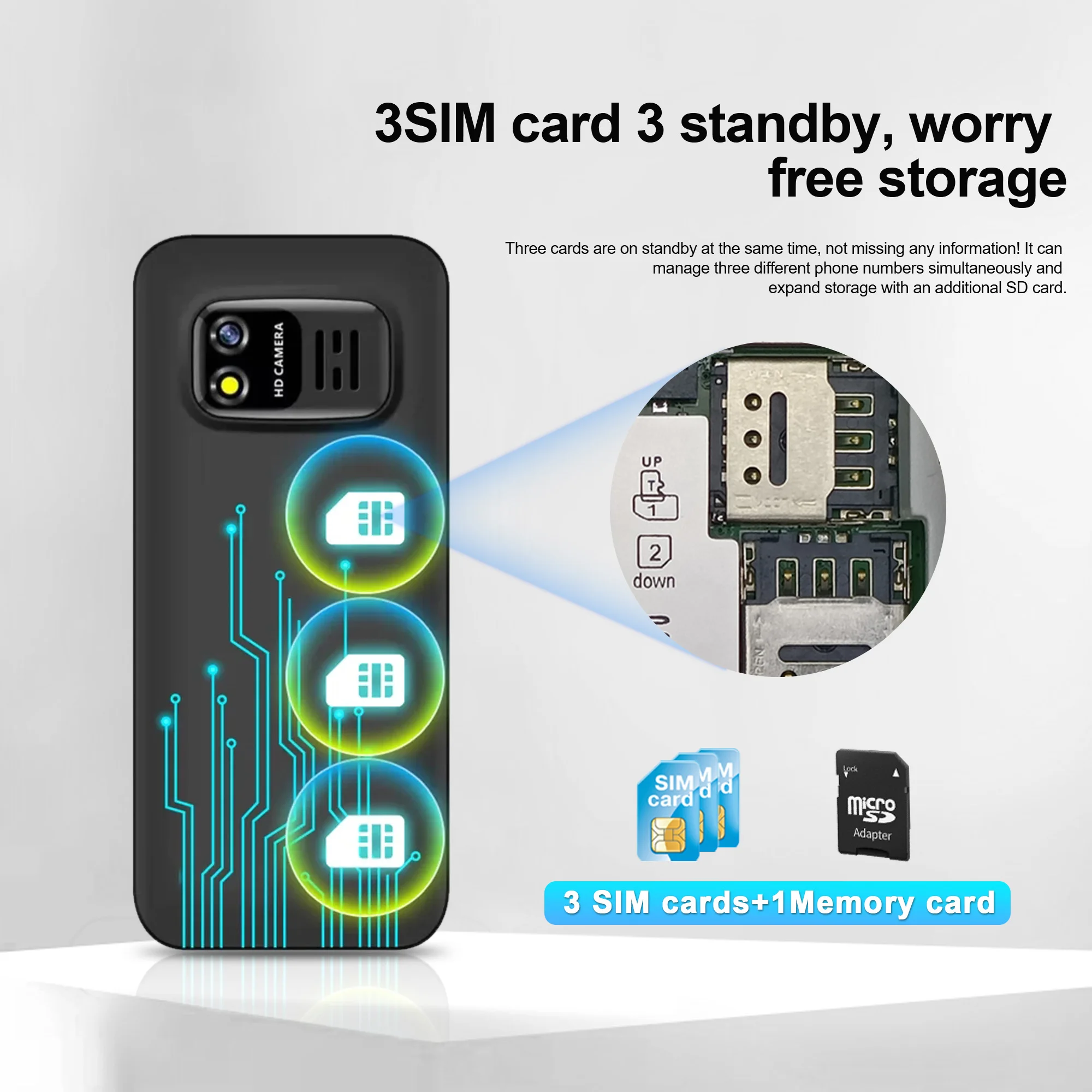 SERVO Mini Button Mobile Phone 3 SIM 3 Standby Bluetooth Dial Speed Dial Magic Voice FM Radio Low Radiation Pocket Feature Phone
