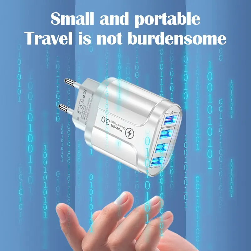 4 Ports 38W USB Charger USB A Charger US/EU Plug Fast Charging Quick Charge 3.0 for iPhone Samsung