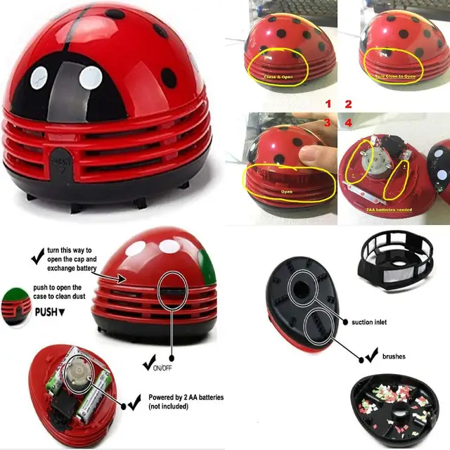 Ladybug Vacuum Cleaner - Mini Vacuum Cleaner Portable Corner Desk Vacuum Cleaner Mini Cute Vacuum Cleaner Dust Sweeper 1Pcs 1