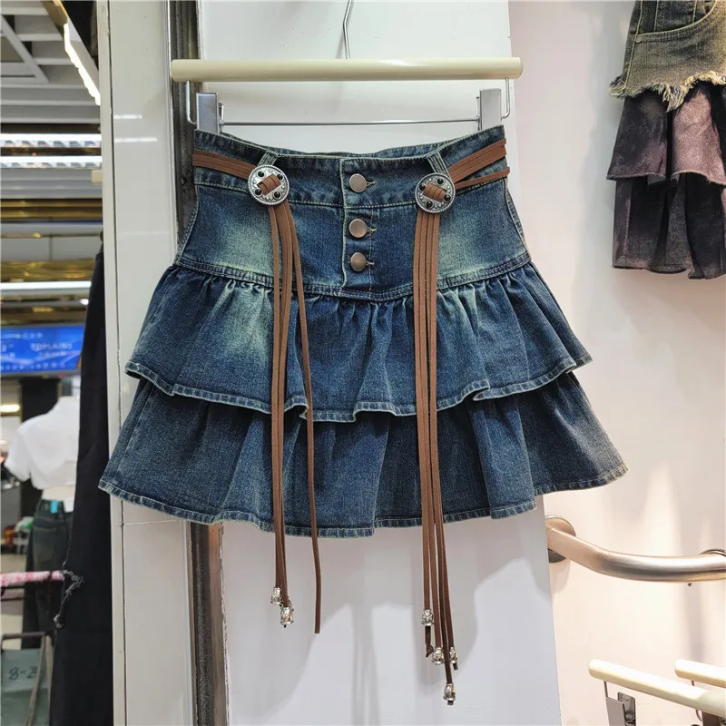 

2024 Summer New Design Sense Denim Skirt Women New Sweet Age Reducing Skinny High Waisted A-line Short Skirt LX199