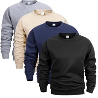 Men's Crew Neck Hoodies Autumn Winter Fleece Warm Casual Loose Pullover Solid Color Round Neck Sport Long Sleeved Sweatshirt