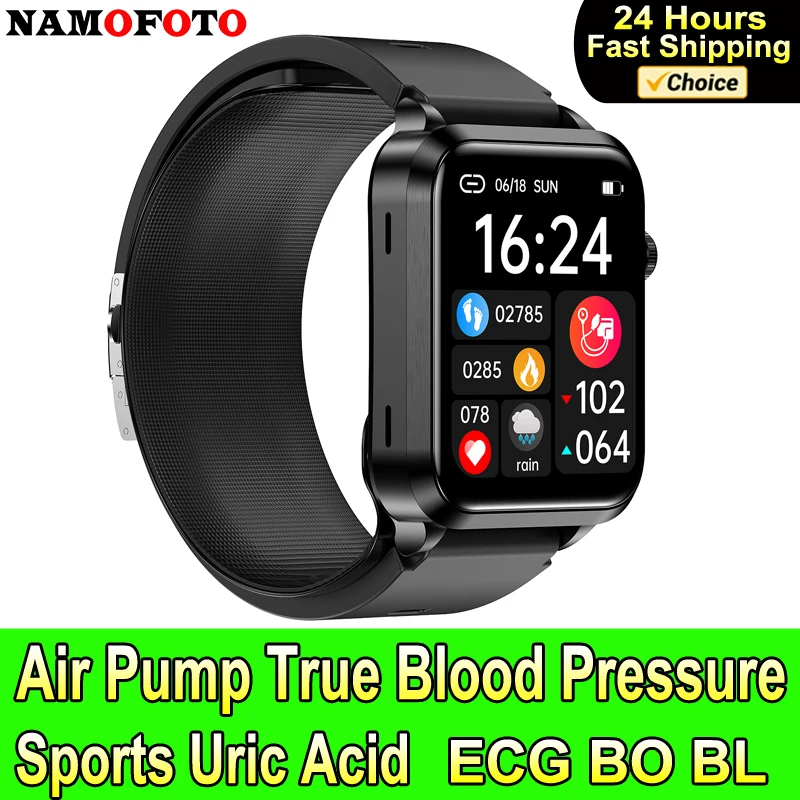 

NAMOFOTO 2024 New Smartwatch 1.92'' Air Pump Blood Pressure Lipid Uric Acid ECG HRV Temp Men Sports Fitness Wellness Smart Watch