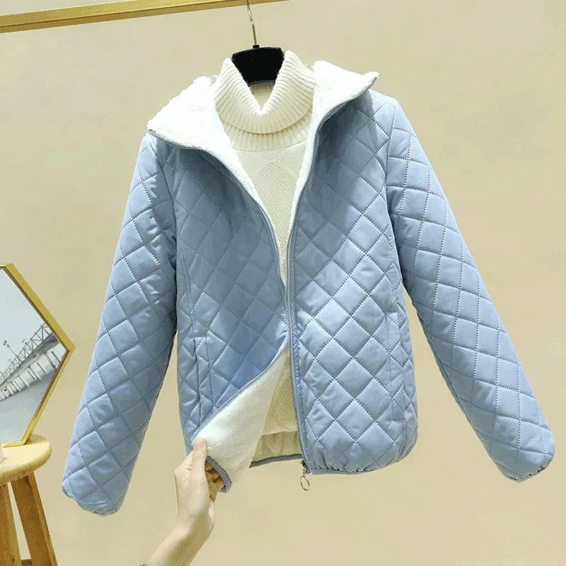 Women Jacket 2022 New Winter Thick Hooded Parka Pink  Female's Korean Fleece Cotton Outcoat Padded Jacket Women's Black Jacket