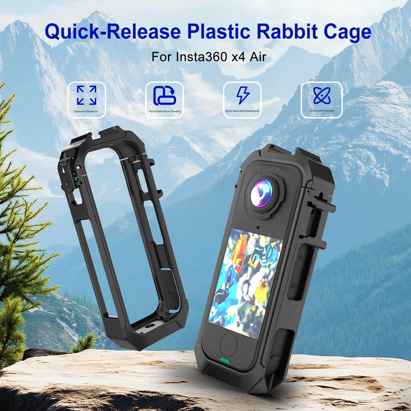 Rabbit Cage Magnetic Quick Release Camera Cage with 1/4 Threads Cold Shoe Mount Protective Case for Insta360 X4 Air Accessories