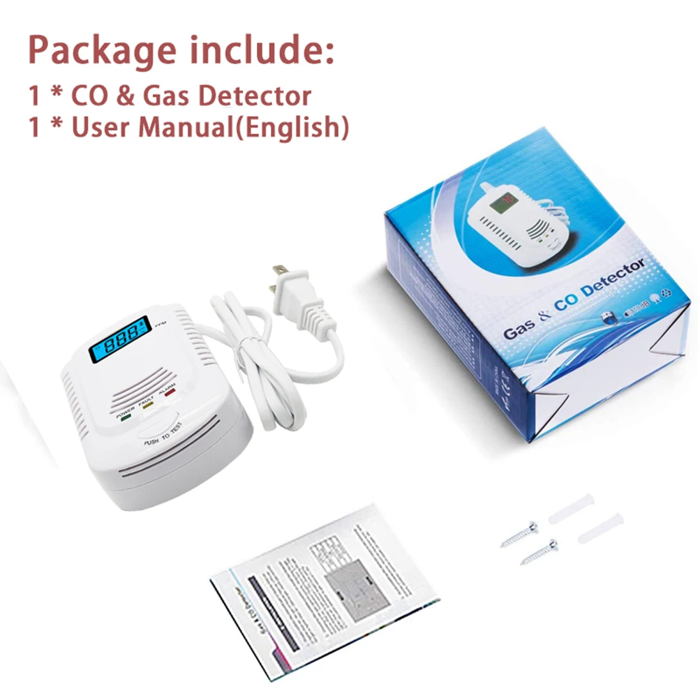 Combination CO Gas Leak Sensor Voice Warning Kitchen Alarm Toxic Carbon Monoxide Combustible Natural Gas Detect for CH4 Methane
