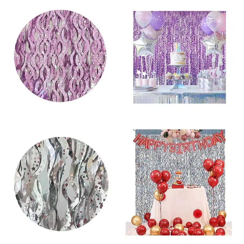 Sparkling Metallic Foil Fringe Curtain with Star Motifs Glitter Photo Backdrop for Wedding Ceremonies Holiday Festivities