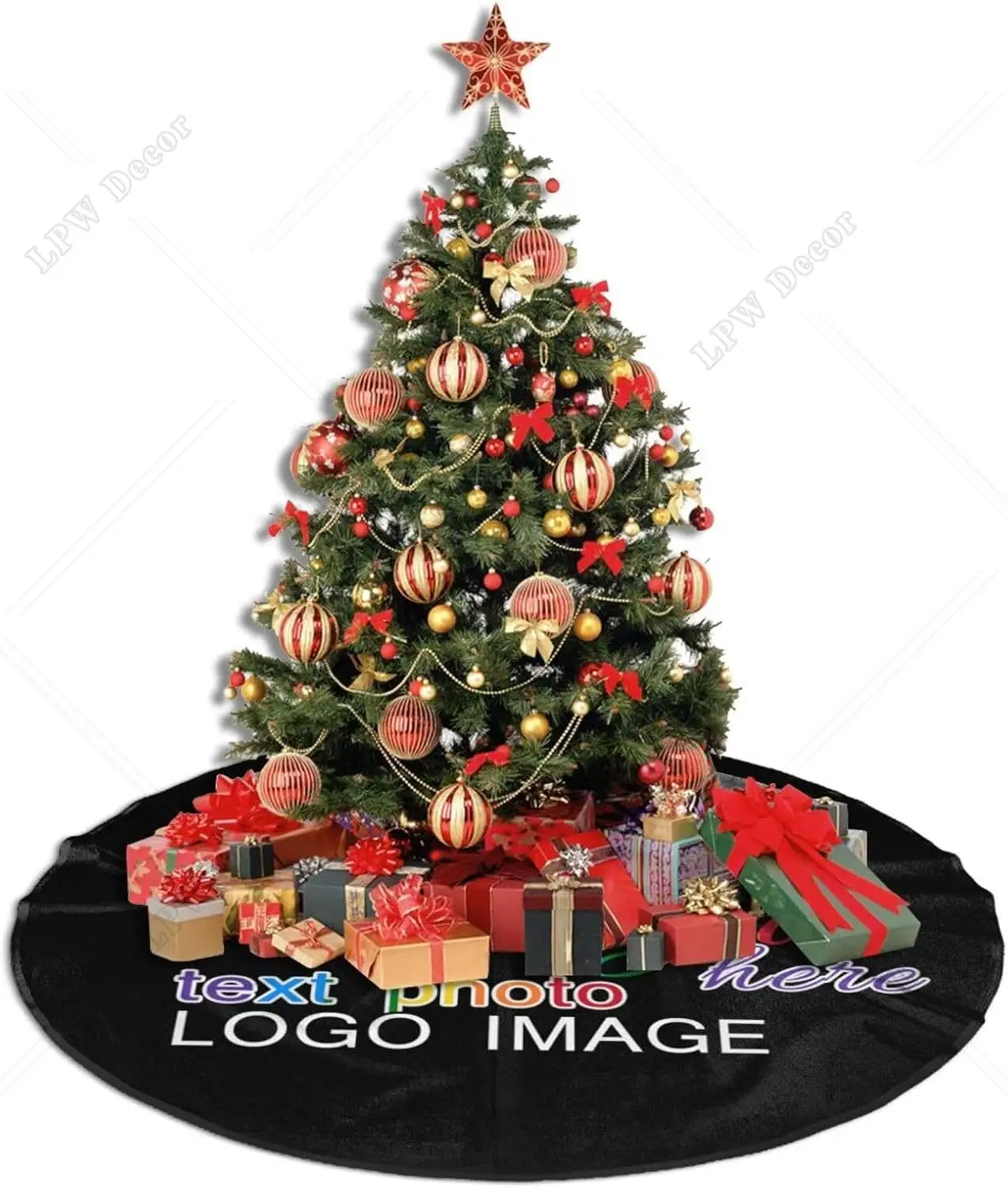 Custom Christmas Tree Skirt 40Inch Personalized Xmas Tree Skirt with Photo Logo Image Text Xmas Farmhouse Party Tree Decorations