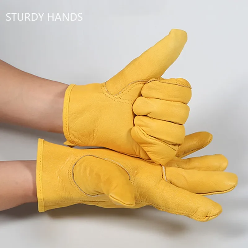 Electric Welder Cowhide Heat-insulating Work Gloves Kitchen Anti-scalding Gloves Outdoor Coldproof Protection Gardening