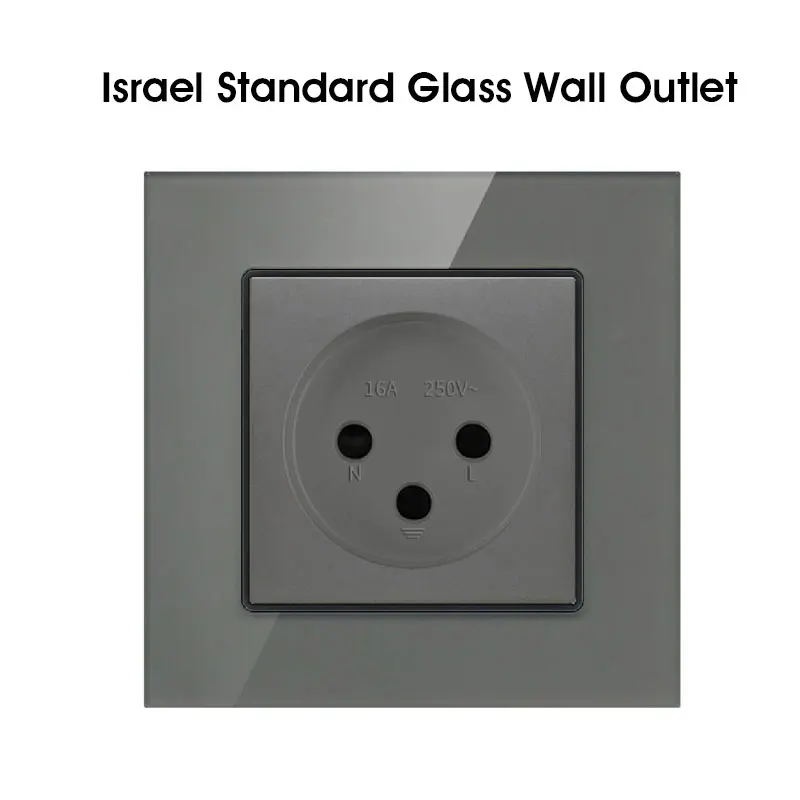 Israel Standard Wall Outlet Electricity Power Socket Switch Crystal Glass Panel 16A 250V Plug 3pins Israel Home wall socket parts