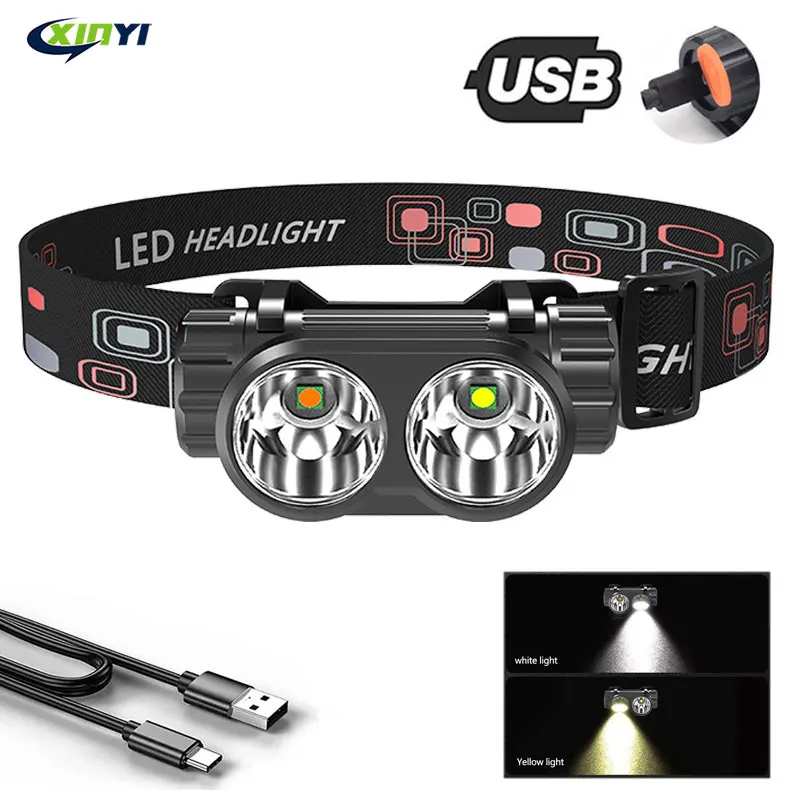 

USB Rechargeable LED Headlight Powerful COB Headlamp Head flashlight 2ModeTorch Waterproof Head Light with 1Built-in Battery