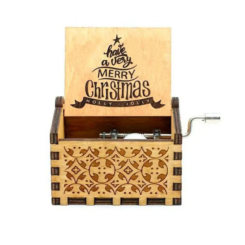 Hot Wooden Hand Crank Music Box Anime Theme Halloween Merry Christmas Decoration Home Christmas Birthday Gift 5
