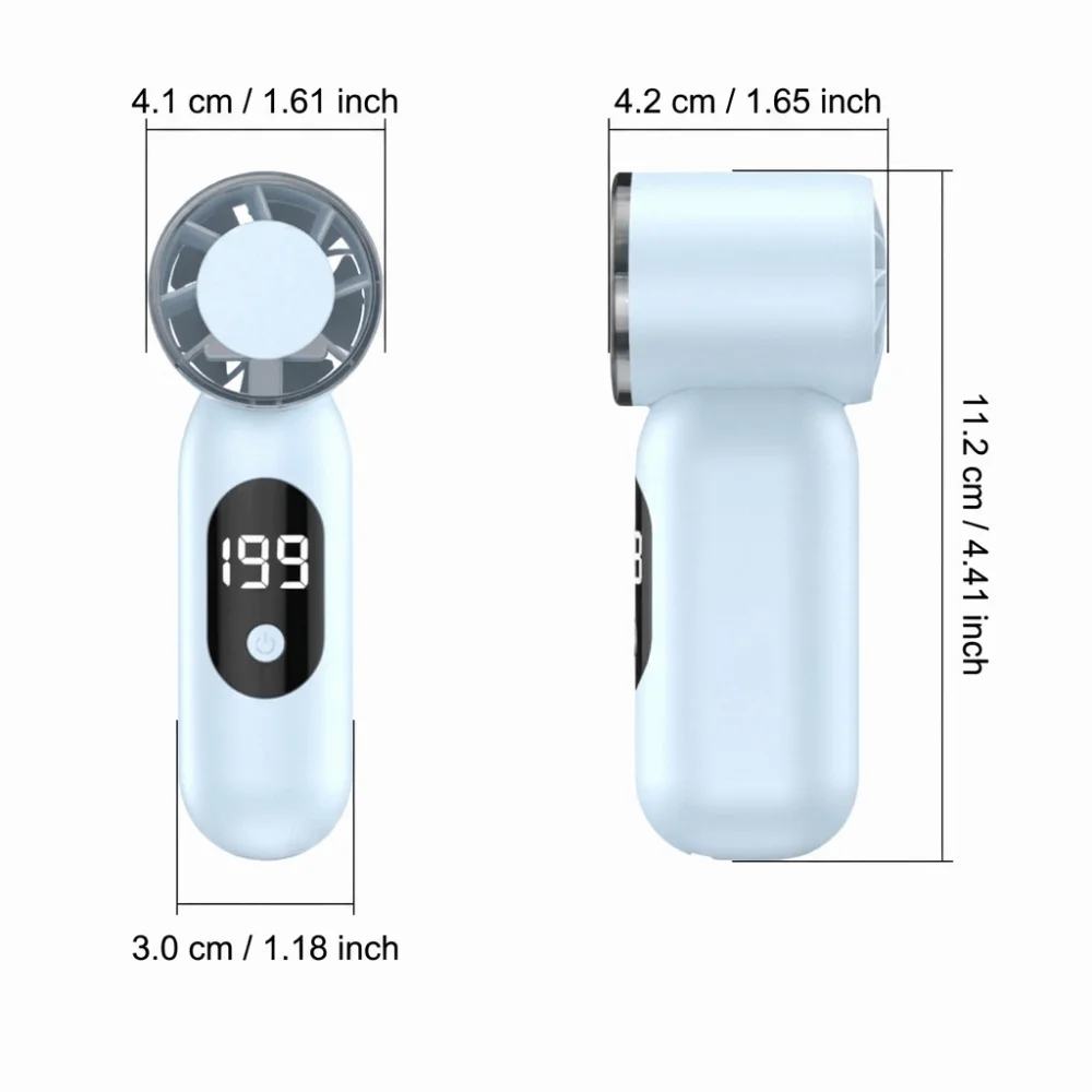 디지털 디스플레이 T-55 미니 포켓 팬 USB 충전 포트 저소음 작동 휴대용 고속 터보 팬 (5V/1A 400mAh)