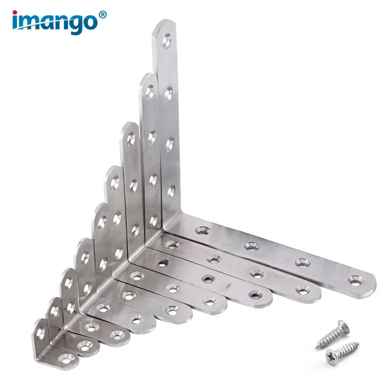 Angle Bracket Stainless Steel 90 Degree Corner Brackets Joint Bracket Fastener Furniture Door Cabinet Screens Wall with Screws