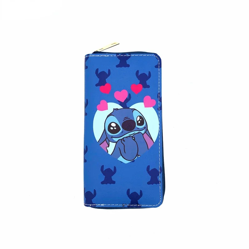 Disney Stitch PU Leather Purse New Cute Cartoon Pattern Fashion Girl Long Bag Multi-layer Card Bag Coin Purse Hand Storage Gifts