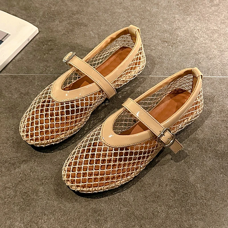 

Summer Women's Mesh Ballet Flat Shoes Large Round Head Breathable and Comfortable Women's Casual Sandals Zapatos De Mujer